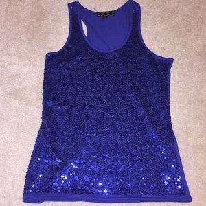 🇺🇸 Blue sequin racerback tank top size M